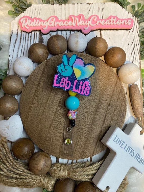 Cute Glitter Lab Life Badge Reel, Gift for Her, Phlebotomy Badge