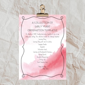 Early Years EYLF Observation Templates