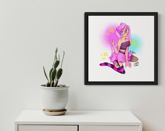 Cat Hat Girl Art Print