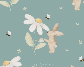 Conception de tissu numérique fleur lapin menthe motif sans couture tissu pour enfants Hej Hanni tissu motif sans couture motif filles tissu vêtements pour enfants HHF010