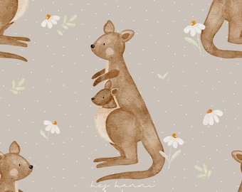 Digitales Stoffdesign Känguru beige nahtloses Muster Kinderstoff Hej Hanni Stoffmuster seamless pattern Stoffe Jungs Kinderkleidung HHF017