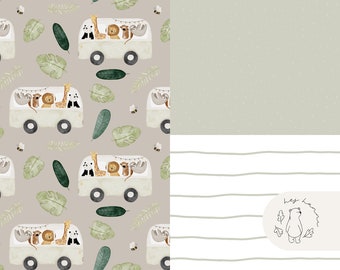 Kombi Digitales Stoffdesign Safaribus beige nahtloses Muster Kinderstoff Hej Hanni Stoffmuster seamless pattern Stoff Kinderkleidung HHF012