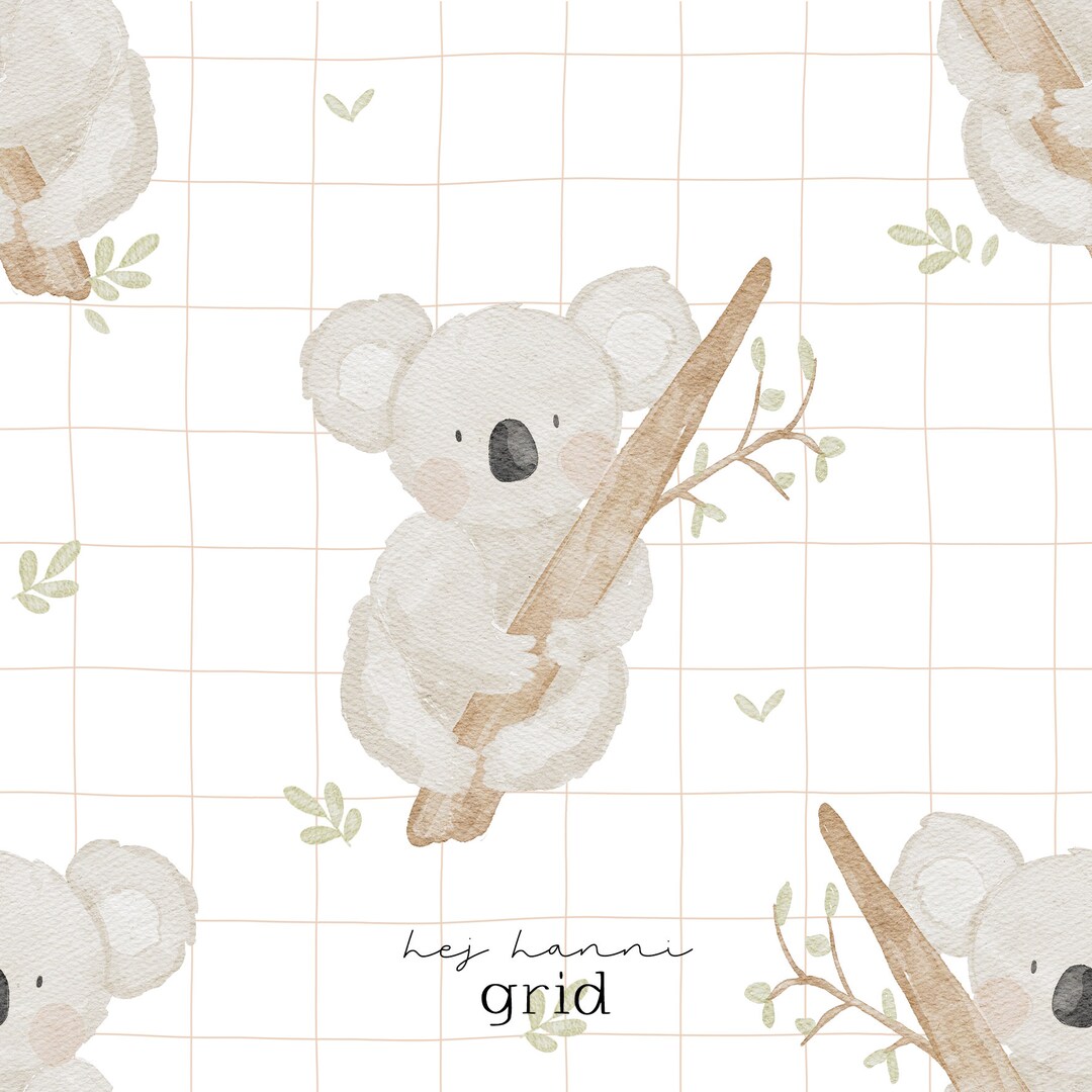 Digital Fabric Design Koala Grid Seamless Pattern Children's Fabric Hej ...
