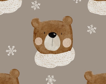Digitales Stoffdesign Bär im Winter taupe nahtloses Muster Kinderstoff Hej Hanni Stoffmuster seamless pattern Stoffe Kinderkleidung HHF021