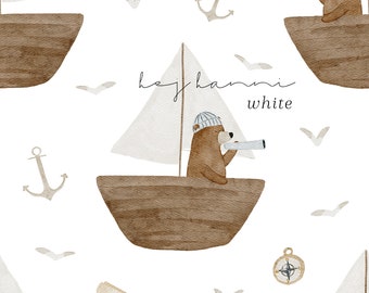 Digitales Stoffdesign Matrosenbär white nahtloses Muster Kinderstoff Hej Hanni Stoffmuster seamless pattern Stoffe Kinderkleidung HHF021