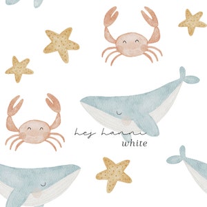 Digitales Stoffdesign Meerestiere white nahtloses Muster Kinderstoff Hej Hanni Stoffmuster seamless pattern Stoffe Kinderkleidung HHF023