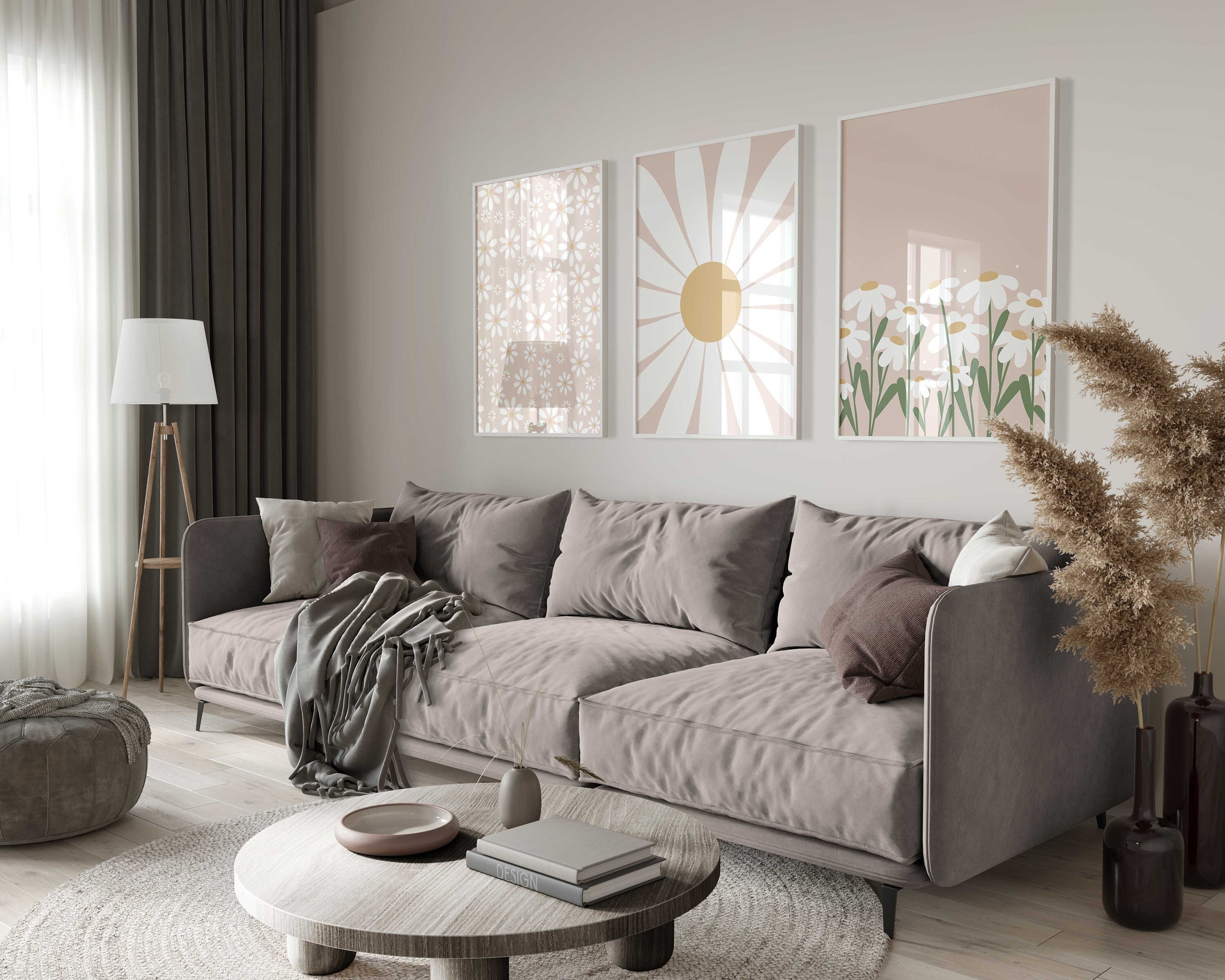 Pastel Pink Gallery Wall Art Set of 3, Daisy Print, Daisies Poster ...