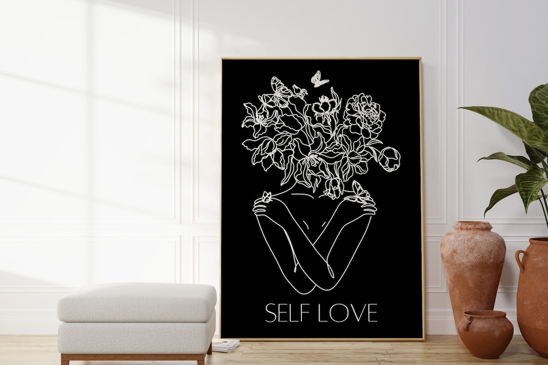 Black Self Love Poster, Minimalist Print, Black Modern Wall Art, Self