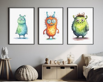 Kids Room Wall Art, Kids Room Decor, Mythical Creatures, Nursery Wall Art, Kids Wall Art Prints, Monster Prints, Monster Wall Art, Kids Art