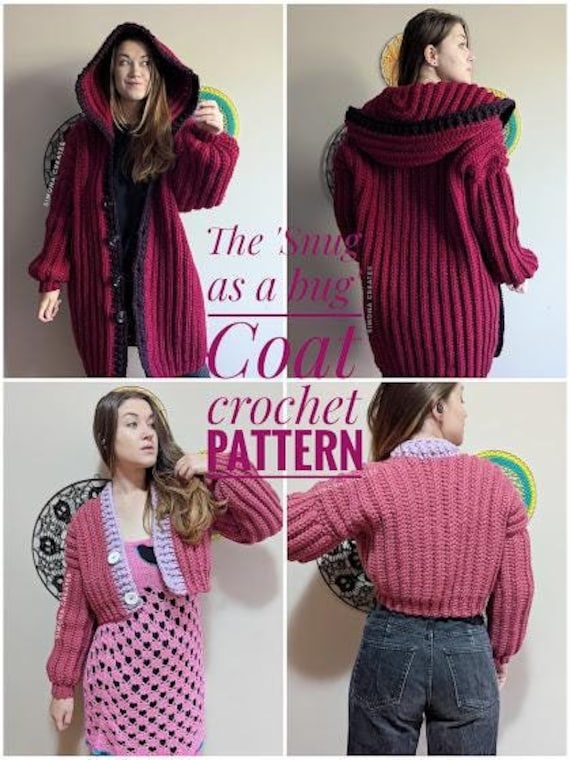 The Snug as a Bug Coat crochet pattern, written instructions, pdf file for a cozy and warm coat
