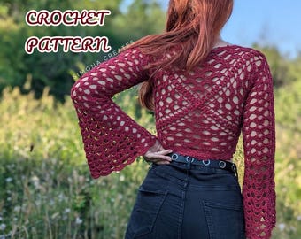 Morgana Top crochet pattern, written pdf tutorial, whimsical top, fairycore, cottagecore