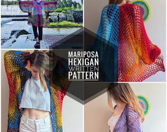 Mariposa Hexigan crochet pattern, written pdf tutorial, hexagon cardigan