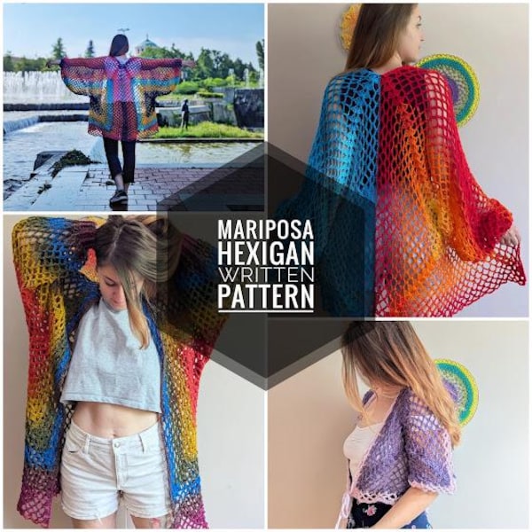 Mariposa Hexigan crochet pattern, written pdf tutorial, hexagon cardigan