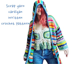 Scrap Yarn Cardigan (Coat of many colors) written PDF PATTERN