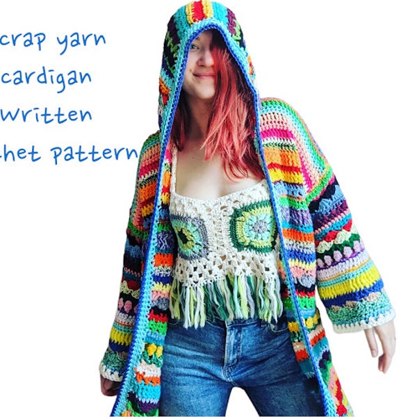 Cardigan in filato di scarto (cappotto di molti colori) scritto MODELLO PDF