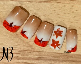 Fall pumkin press-on nails