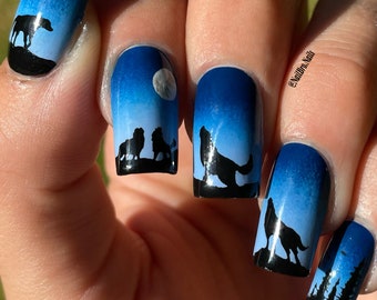 月の満ち欠け 狼男 狼 プレスオンネイルセット - グルーオンネイル