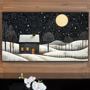 Samsung Frame TV Art Vintage Christmas Art, Winter Moon, Art for Frame TV