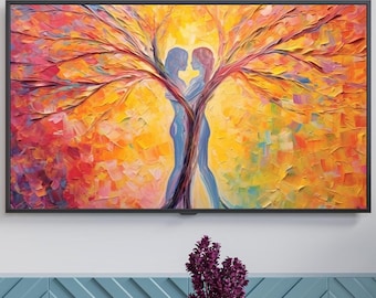Samsung frame tv art, Oil Painting Embrace Digital Art, Abstract art, Art for Frame TV, Love Art, Peace