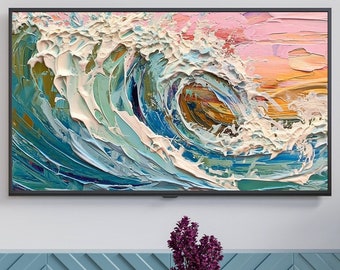 Samsung Frame TV Art Collection, Beautiful Oil Painting Ocean Wave Art, Abstract TV Art, Seascape, Beach Scene, Art for Frame TV
