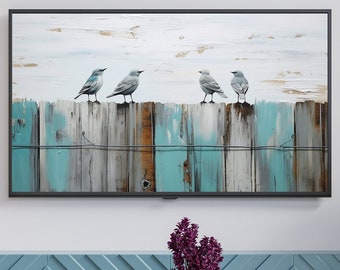 Samsung frame tv art - Stunning Birds Beach Scene Art, modern wall decor for your smart home, art for frame tv