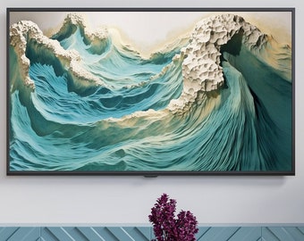 Samsung Frame TV Art Collection, Stunning Ocean 3D Wave Art, Wall Art, Abstract Wall Art, Digital Download, Instant Download