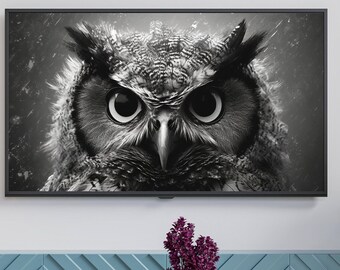 Samsung Frame TV Art: Beautiful Owl Close up, Black and White, Art for Frame TV,  Instant Access