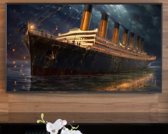 Samsung Frame TV Art - Titanic Ship Art, kunst moderne wanddecoratie voor je smart home, zeegezicht titanic, kunst voor frame tv