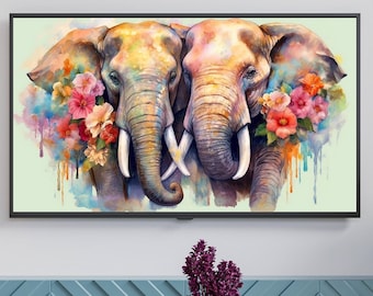 Samsung Frame TV Art, Beautiful Elephant Watercolor Painting, Abstract art, instant download, tv wallpaper, digital download