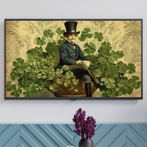 Samsung Frame TV Art, Malarstwo na Dzień Świętego Patryka, Sztuka abstrakcyjna, natychmiastowe pobieranie, tapeta na telewizor, pobieranie cyfrowe, Sztuka zielonych koniczyn