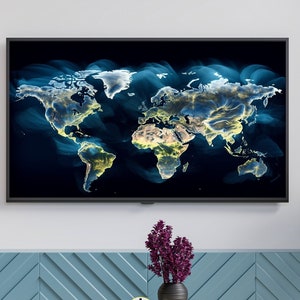 Art for Frame TV, abstrakte Kunst, Schöne Atmosphärische Smokey World Map Art, digitaler Download, Samsung Frame TV, Art for Frame TV