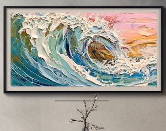 Samsung Frame TV Art Collection, Beautiful Oil Painting Ocean Wave Art, Abstract TV Art, Seascape, Beach Scene, Art for Frame TV