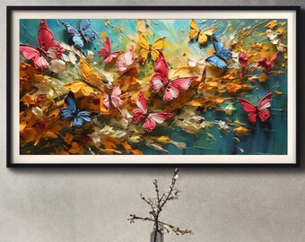 Stunning 3D Butterflies Samsung Frame TV Wall Art, Stunning Colorful Butterflies Oil Painting