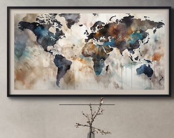 Samsung frame tv art, watercolor world map art, wall art, abstract wall art, digital download, instant download,, art for frame tv