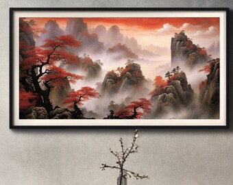 Samsung Frame TV Art - Beautiful Oil Painting Chinese Landscape, Art for Frame TV, Contemporary Wall Art, Summer Art