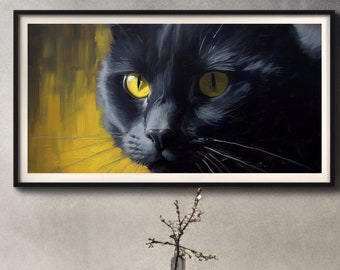 Samsung Frame TV Art, Black Cat Close up Painting, Art for your Frame TV, Instant Download