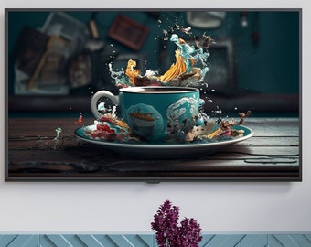 Samsung frame tv art, coffee abstract elements paper art, abstract wall art, , home decor, digital download, art for frame tv