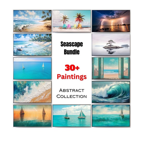 30+ samsung tv frame seascape and beach art collection, frame tv art bundle, beach art