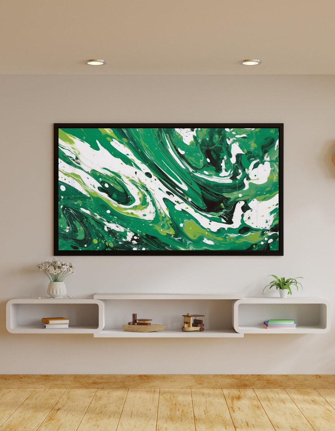 Samsung Frame TV Art Beautiful Green Abstract Art, Art for Frame TV