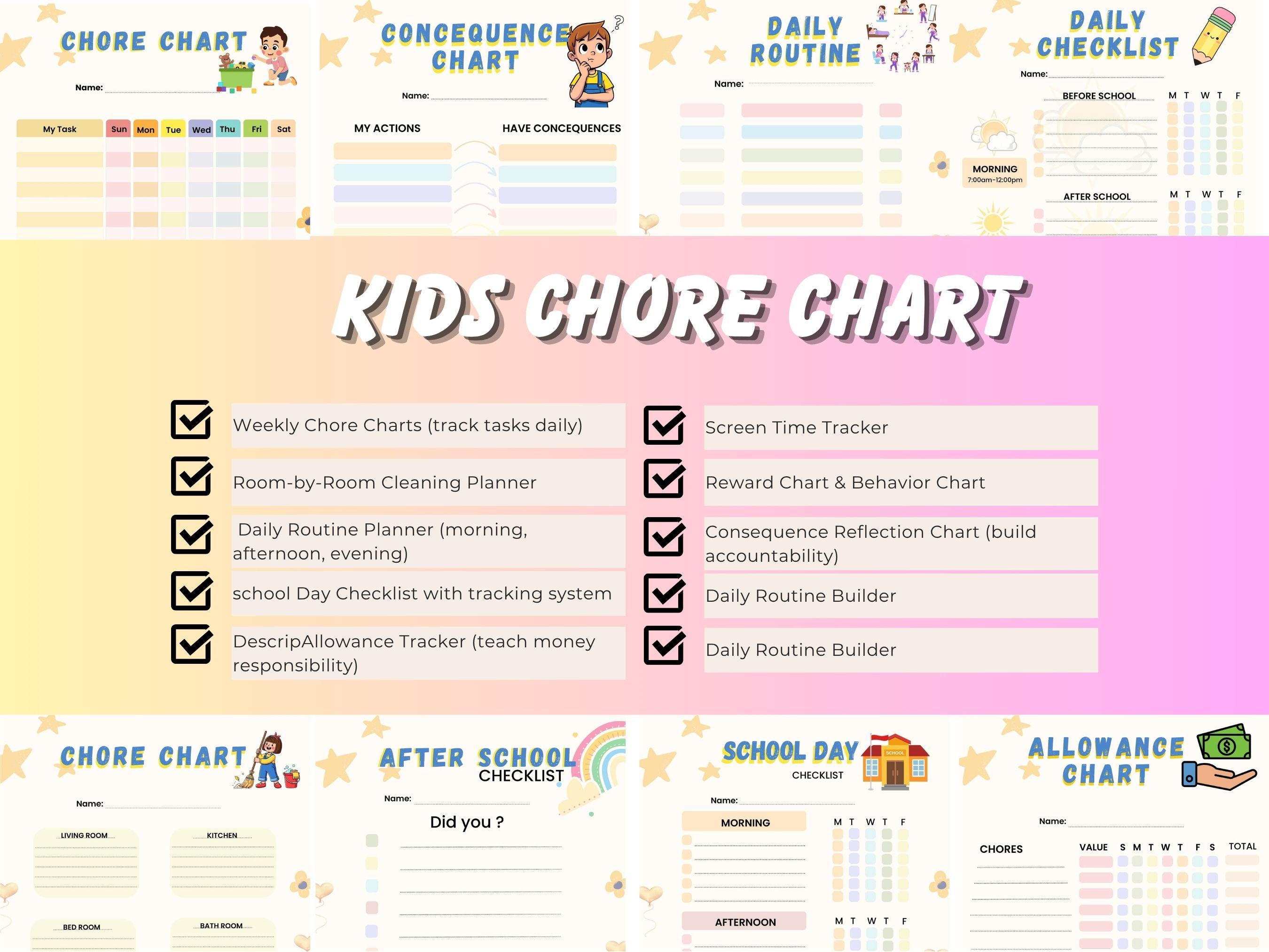 Kids Chore Chart Bundle | Daily Routine, Behavior Reward System (PDF ...