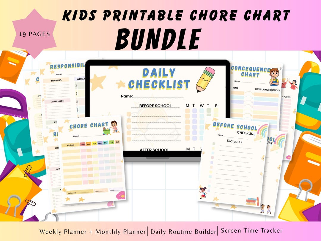 Kids Chore Chart Bundle | Daily Routine, Behavior Reward System (PDF ...