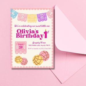 Concha, Pan Dulce First Birthday Invitation, Editable Canva Template, Pink Invite, Brunch