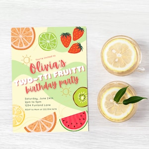 Two-tti Fruitti Invitation Template, Editable, Canva, Kids Birthday Party