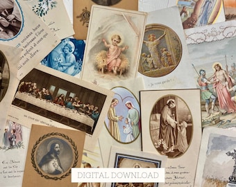 Vintage French Prayer Cards: Christian Ephemera for Junk Journals (Digital Download)