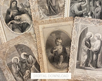 Tarjetas de oración de encaje francés: efímeras católicas antiguas (descarga digital)