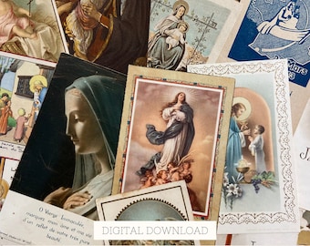 20 tarjetas de oración antiguas francesas, efímera digital católica para diario basura religioso, suministros de álbumes de recortes imprimibles sagrados, primera comunión D