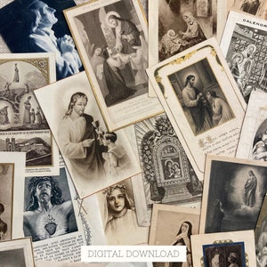 30 cartes de prière anciennes pour première communion ou cadeau de fête religieuse, téléchargement numérique Français vintage cartes saintes pour scrapbooking catholique, je