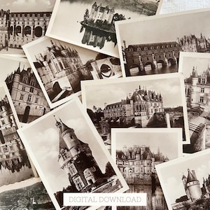 French Chateau Printable Photo, Castle Digital Print for Scrapbooking, Vision Boards or Junk Journals, Black and White Chenonceau Photograph