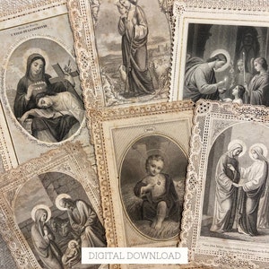 6 French Lace Prayer Cards, Antique Vintage Printable Religious Ephemera for Catholic Junk Journal, Digital Download Faith Collage Sheet A