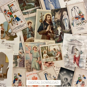20 French Catholic Prayer Cards for Religious Journal, Printable Christian Tag for Gift, Digital Download Ephemera for Vintage Scrapbook, B